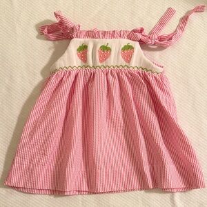 Pink Seersucker Strawberry Sundress for Girls